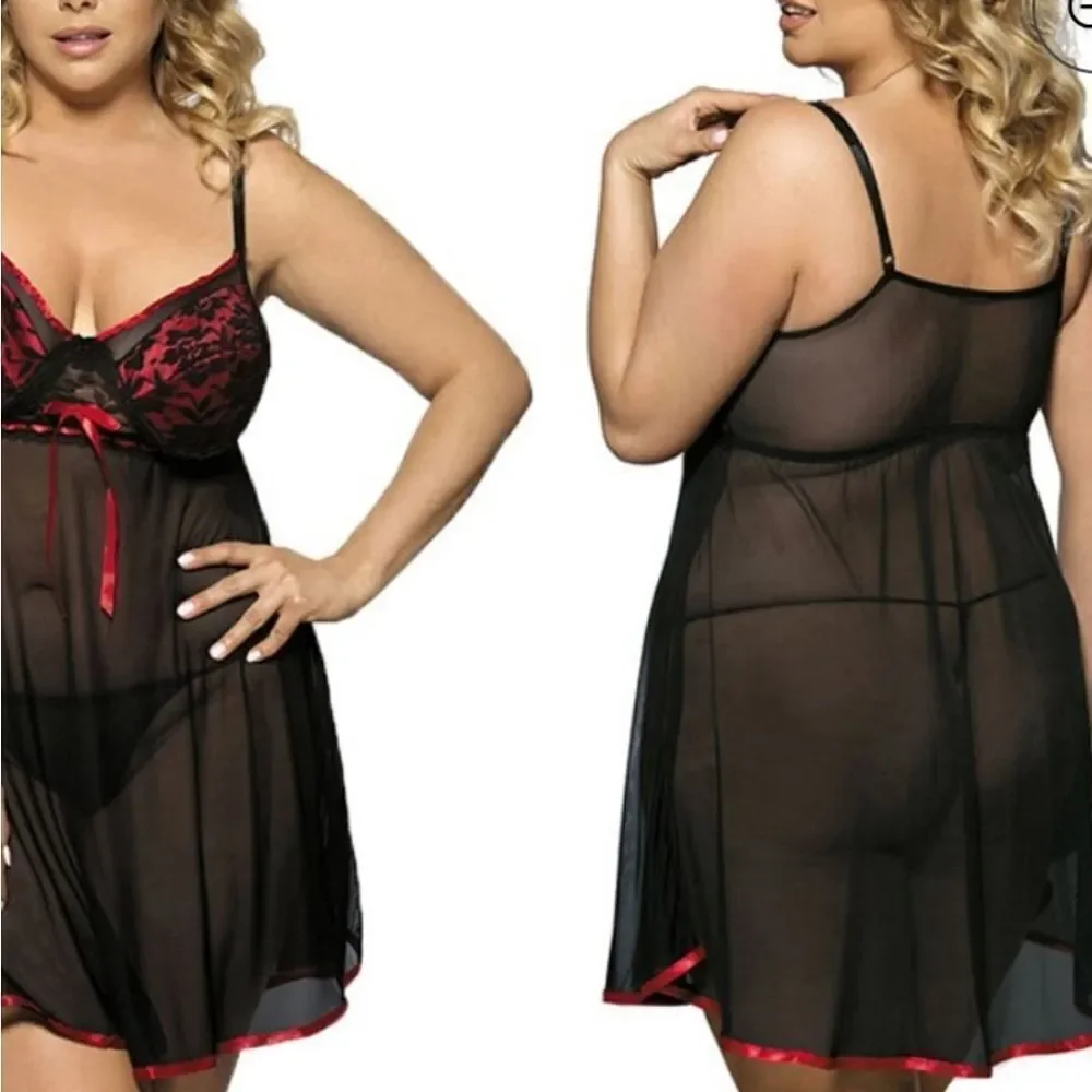 BRAND NEW SPREE INTIMATES BABYDOLL LINGERIE WOMEN WIDE STRAP HALTER NIG…